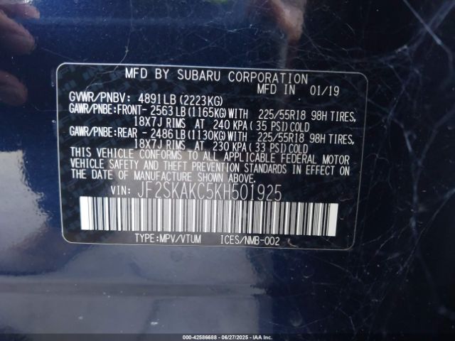 2019 SUBARU FORESTER JF2SKAKC5KH501925 Photo 8