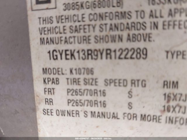 2000 CADILLAC ESCALADE 1GYEK13R9YR122289 Photo 8