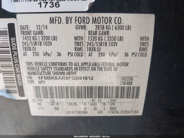 1FM5K8AR9FGB61812 Ford 2015