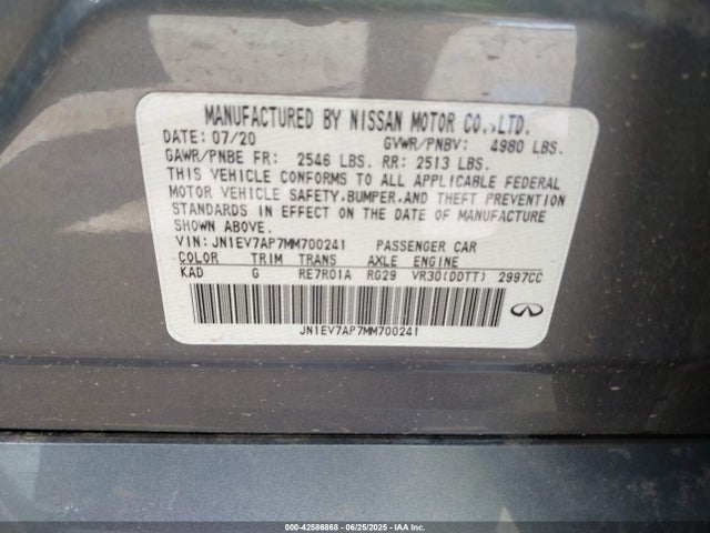 Infiniti 3.0l t 2021 JN1EV7AP7MM700241 Image 9