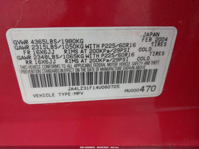 2004 MITSUBISHI OUTLANDER JA4LZ31F14U060725 Photo 8