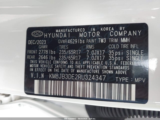 Hyundai gdi theta iii 2024 KM8JB3DE2RU324347 Image 9