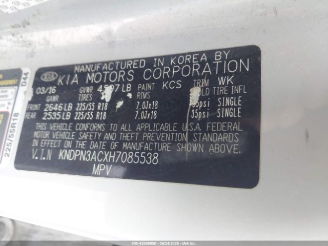 KNDPN3ACXH7085538 KIA gdi theta ii