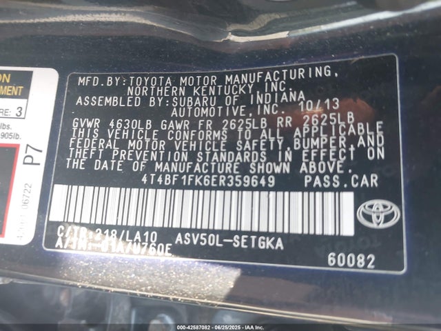 4T4BF1FK6ER359649 Toyota 2ar-fe