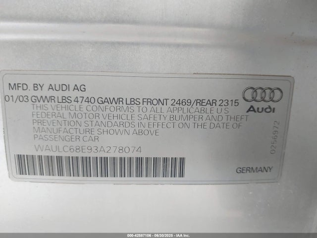 2003 AUDI A4 WAULC68E93A278074 Photo 8