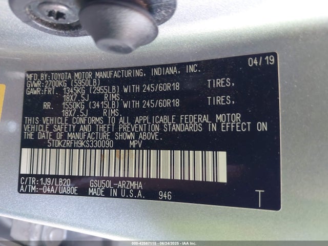 5TDKZRFH9KS330090 Toyota 2gr-fks
