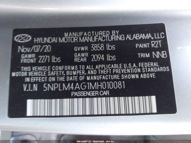 5NPLM4AG1MH010081 Hyundai mpi nu pe