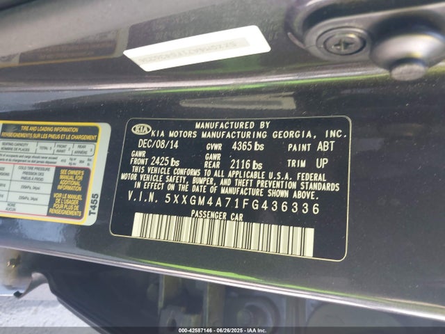 5XXGM4A71FG436336 KIA dohc gdi theta ii