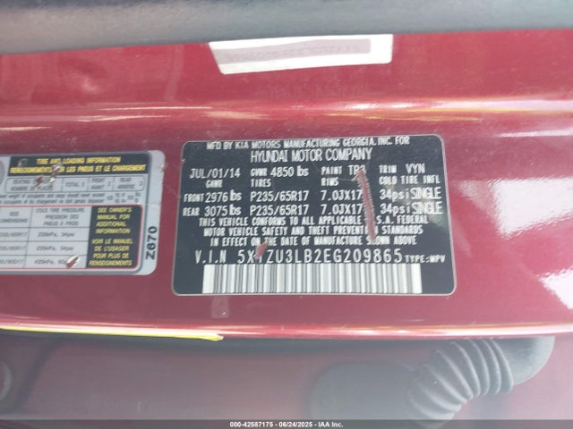 5XYZU3LB2EG209865 Hyundai gdi theta