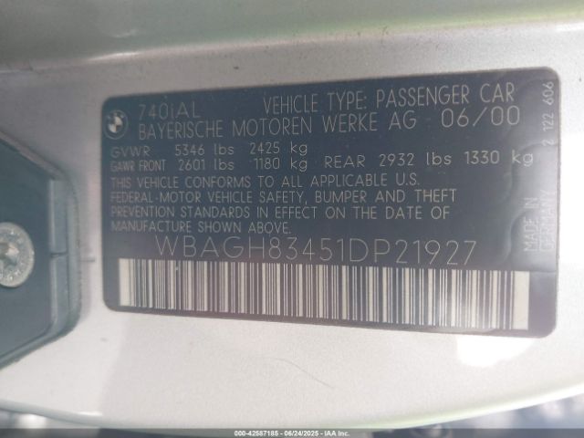 2001 BMW 740IL WBAGH83451DP21927 Photo 8