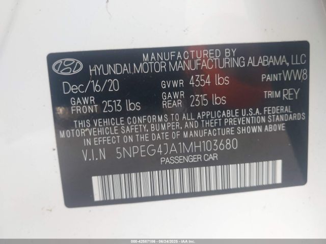 2021 HYUNDAI SONATA 5NPEG4JA1MH103680 Photo 8