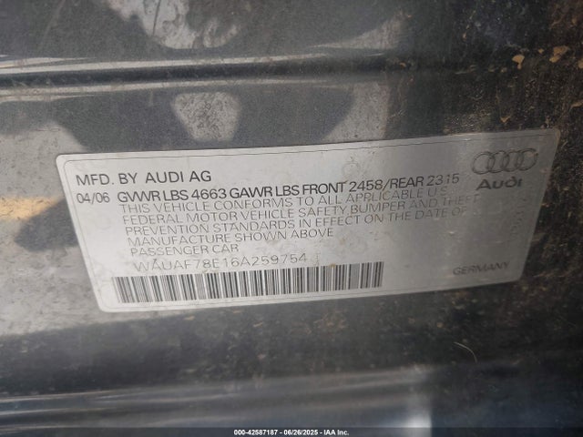 2006 AUDI A4 WAUAF78E16A259754 Photo 8