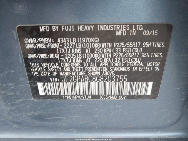 Subaru naturally aspirated 2016 JF2GPABC8G8203755 Image 9