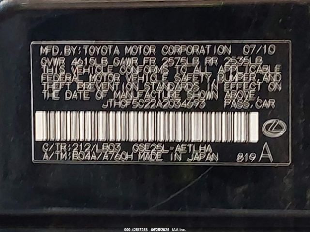 2010 LEXUS IS 250 JTHCF5C22A2034693 Photo 8