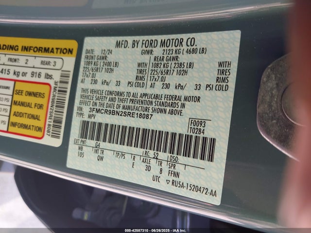 3FMCR9BN2SRE18087 Ford dragon