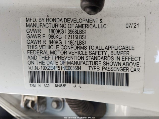19XZE4F51NE003684 Honda leb6
