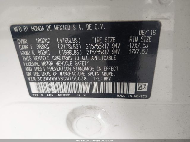 2016 HONDA HR-V 3CZRU6H38GM755038 Photo 8