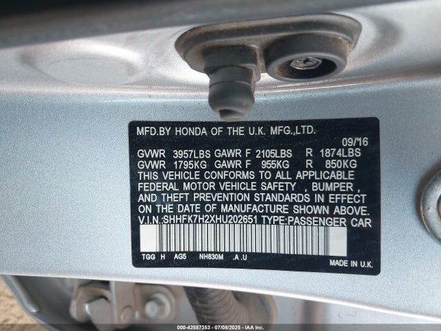 SHHFK7H2XHU202651 Honda l15ba