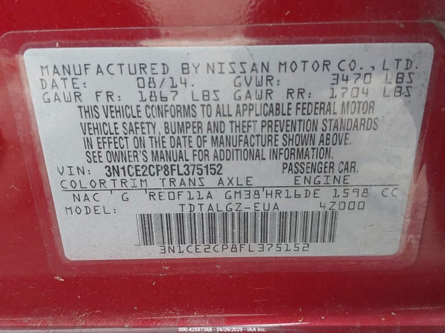 3N1CE2CP8FL375152 Nissan 2015
