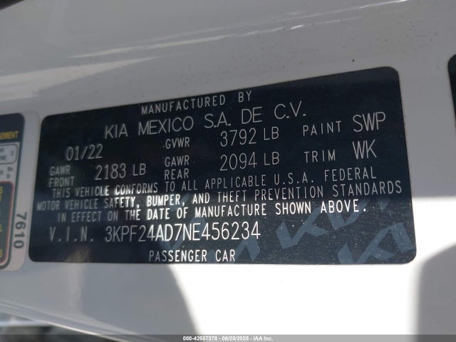 3KPF24AD7NE456234 KIA mpi nu