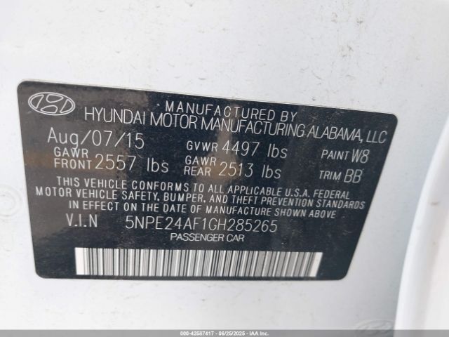 5NPE24AF1GH285265 Hyundai dohc gdi theta-ii