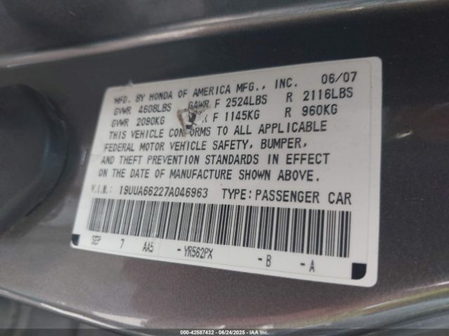 2007 ACURA TL 19UUA66227A046963 Photo 8