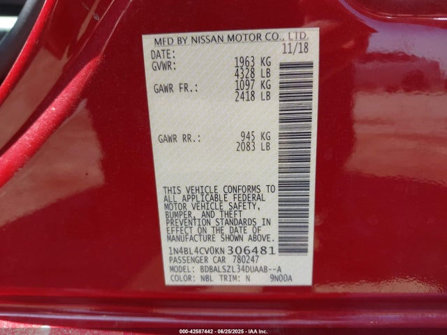 1N4BL4CV0KN306481 Nissan 2019
