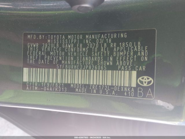 2018 TOYOTA COROLLA 5YFBURHE2JP826065 Photo 8