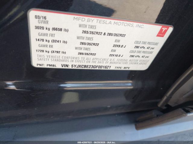 2016 TESLA MODEL X 5YJXCBE23GF001621 Photo 8