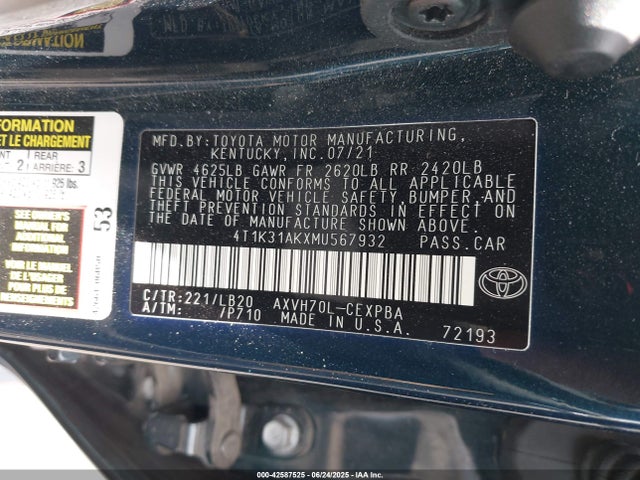 4T1K31AKXMU567932 Toyota a25a-fxs