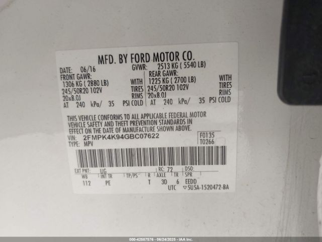 2016 FORD EDGE 2FMPK4K94GBC07622 Photo 8