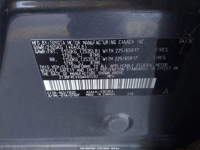 Toyota 2ar-fe 2016 2T3BFREVXGW485592 Image 9
