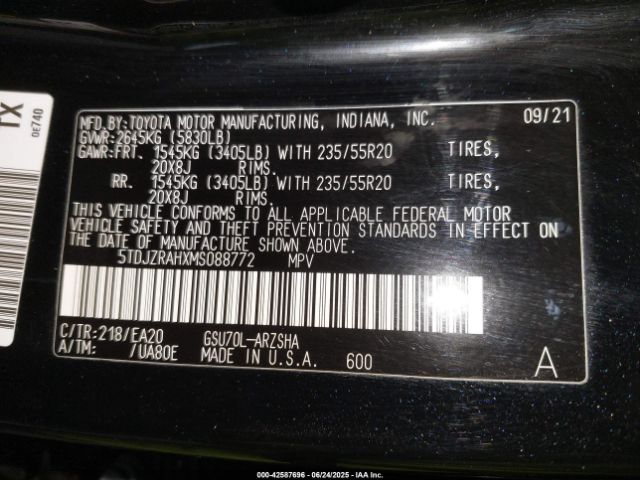 5TDJZRAHXMS088772 Toyota 2gr-fks