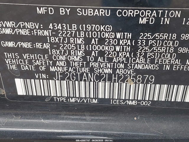 JF2GTANC2LH225879 Subaru Crosstrek Limited