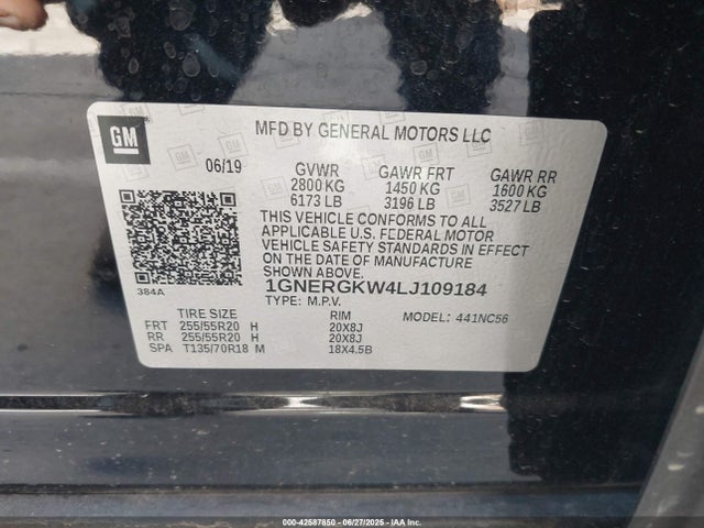 1GNERGKW4LJ109184 Chevrolet lfy - spark ignited direct injection, atss, gen 1