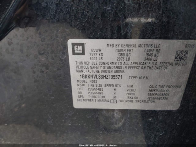 1GKKNVLS3HZ135571 GMC lgx - di: direct injection, vvt: variable valve timing, alum, gen 2