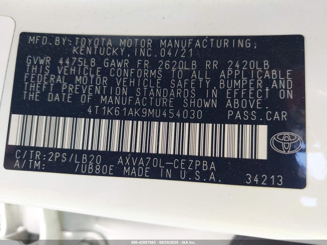 4T1K61AK9MU454030 Toyota a25a-fks