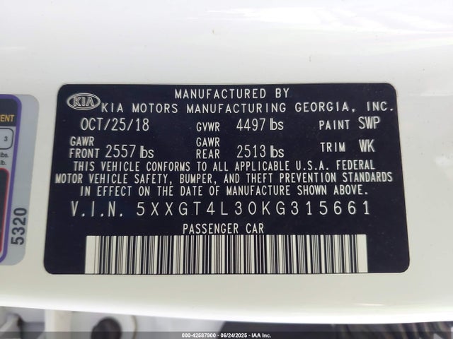 5XXGT4L30KG315661 KIA gdi