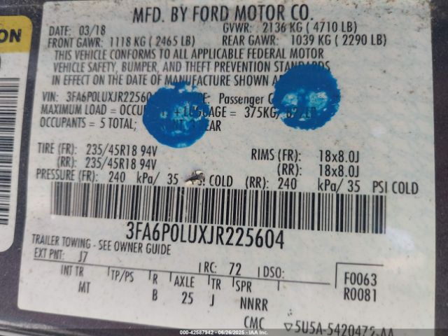 2018 FORD FUSION HYBRID 3FA6P0LUXJR225604 Photo 8