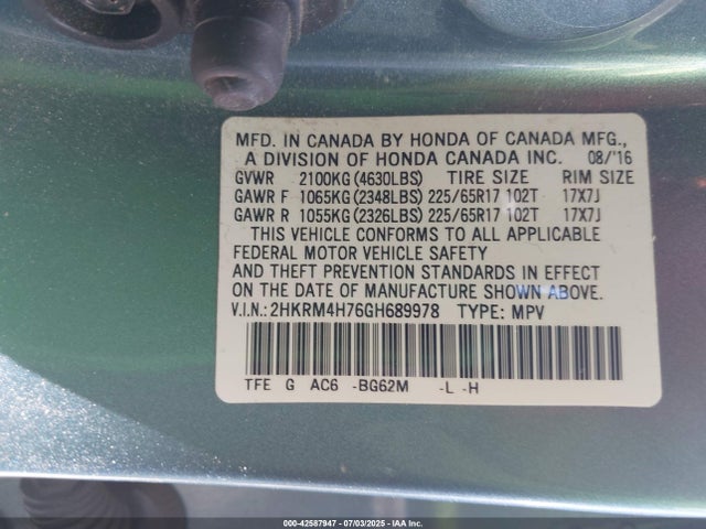 2HKRM4H76GH689978 Honda k24w9