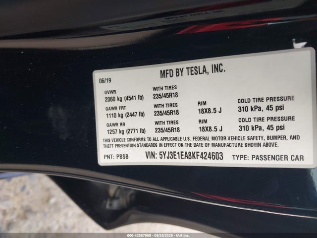 2019 TESLA MODEL 3 5YJ3E1EA8KF424603 Photo 8