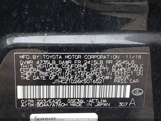 2019 LEXUS IS 350 JTHCZ1D26K5016521 Photo 8