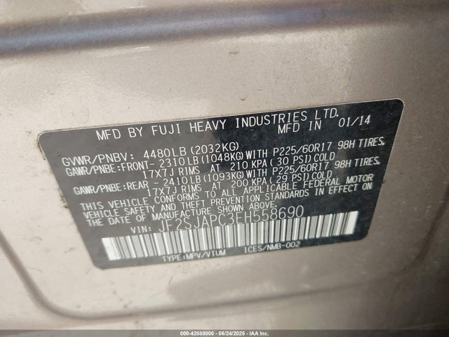 Subaru 2.5na u5 2014 JF2SJAPC3EH558690 Image 9