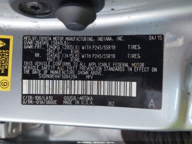 2015 TOYOTA HIGHLANDER 5TDYKRFH4FS084294 Photo 8