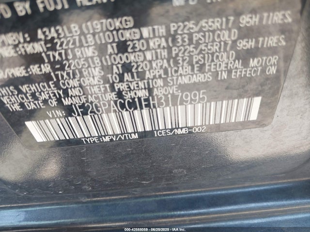 Subaru 2.0l na 2014 JF2GPACC1EH317995 Image 9
