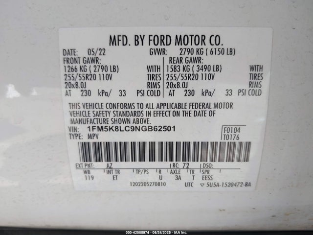 1FM5K8LC9NGB62501 Ford gtdi