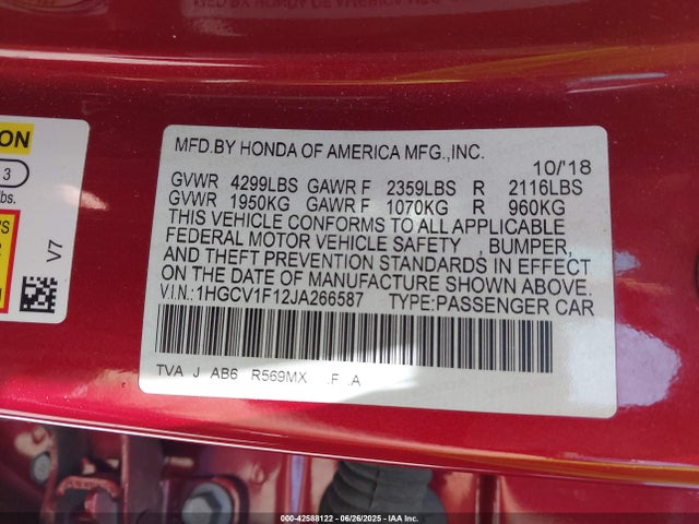 1HGCV1F12JA266587 Honda l15be