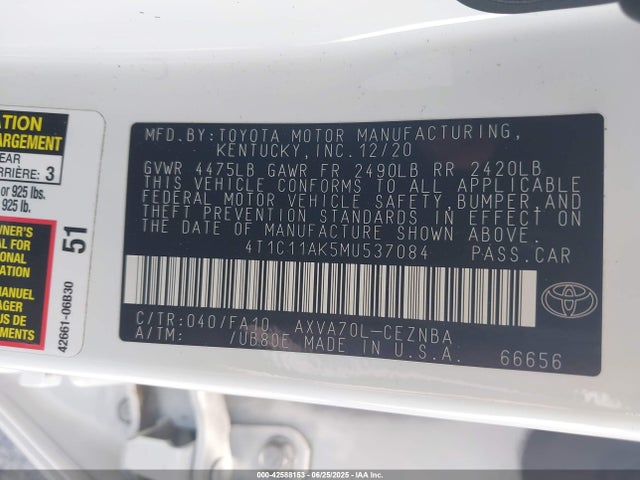 4T1C11AK5MU537084 Toyota a25a-fks