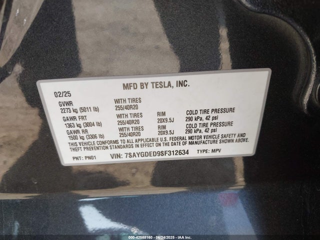 7SAYGDED9SF312634 Tesla Model Y Rwd