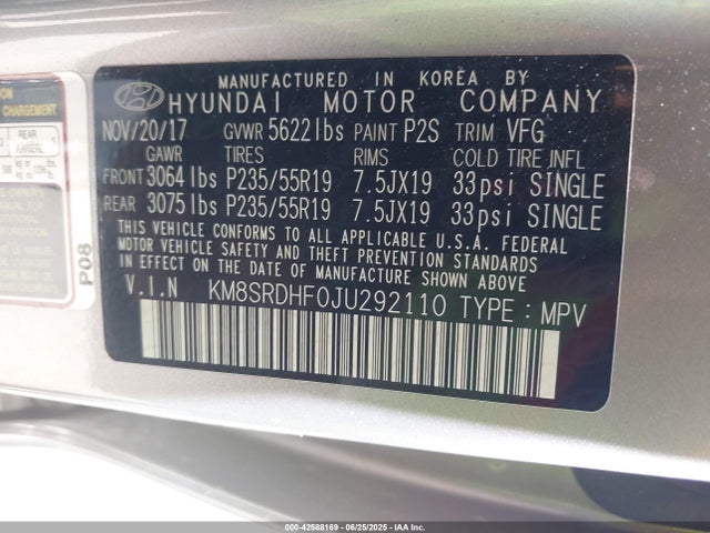 Hyundai gdi lambda ? 2018 KM8SRDHF0JU292110 Image 9
